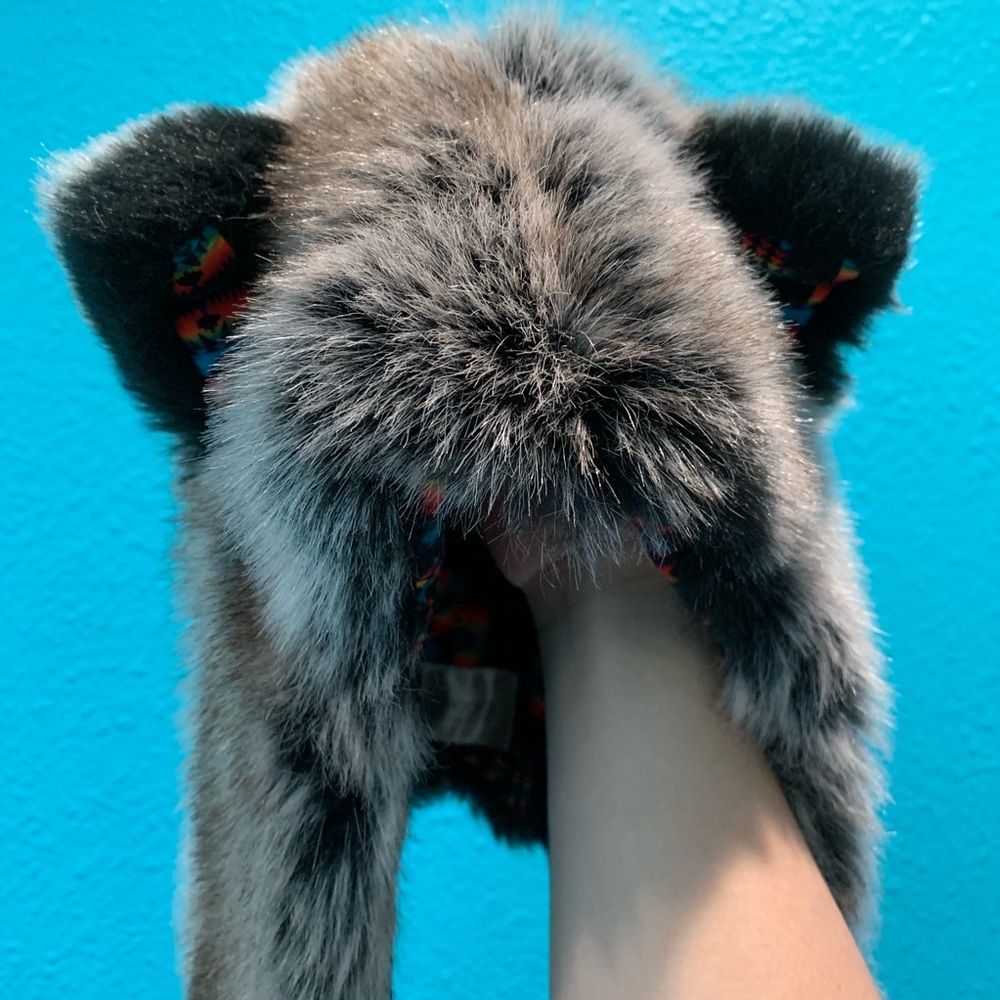 SpiritHoods Faux Fur Red Gray Wolf Rainbow Tribal